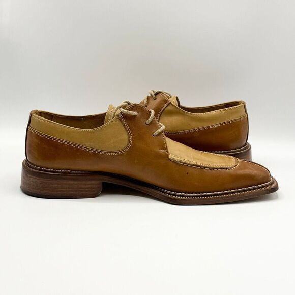 Givaldi Square Split-Stitch Toe Two-Toned Brown Tan Leather Hamdmade in Italy La main image 8